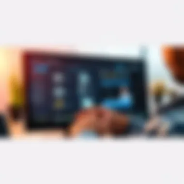 Accessing New Features A person using a computer with a guide on the screen showing new tools and features