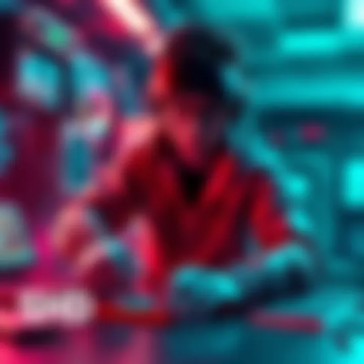 A gaming character searching for the SHD Tech cache in a virtual environment, surrounded by technology and clues