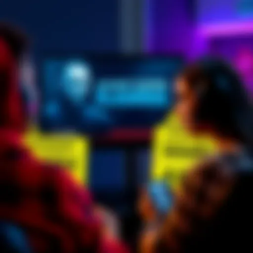 Account Sharing in Gaming A gamer considers sharing their account with a friend, showing a screen with the character Myers, surrounded by warning signs about account sharing risks.