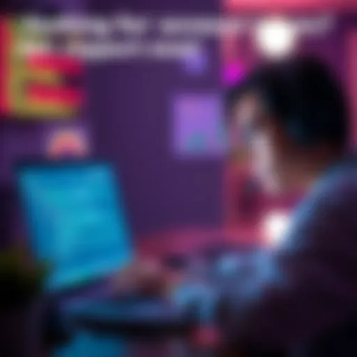 A person frustrated with their laptop showing error messages, looking for technical support