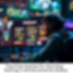 A gamer sitting in front of a screen with achievement notifications popping up, showing excitement and joy.