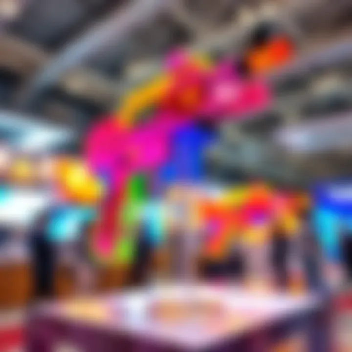 Vibrant Acrylic Gep Gun JC standee displayed at an event, showcasing its eye-catching design and colors.