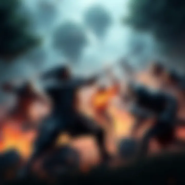 Action-packed gameplay scene A dynamic combat scene featuring a warrior engaging multiple enemies with a sword in a lush, detailed environment