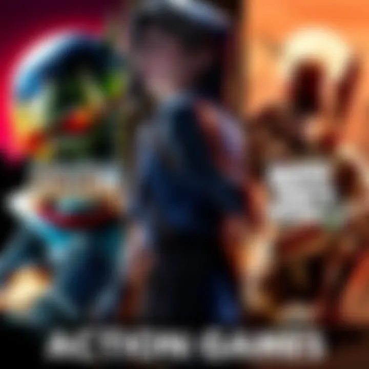 A collection of popular action game covers including Doom, Dishonored, and Grand Theft Auto, showcasing thrilling gameplay and adventure.