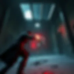 A character fighting a zombie in a dark, abandoned building, showcasing action and horror elements
