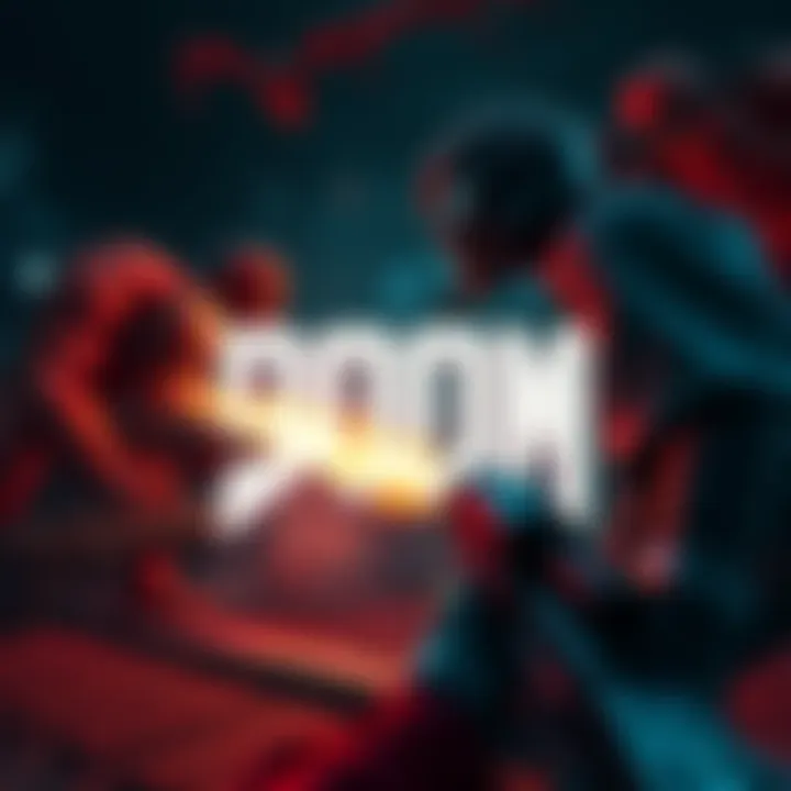 A player engaging in intense combat in the Doom game, battling monstrous enemies in a dark, sci-fi setting.