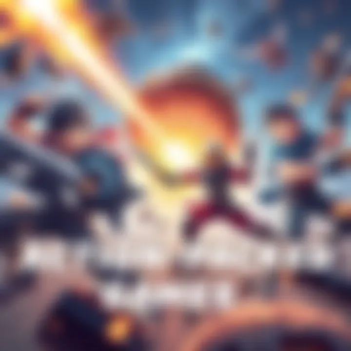 Action-Packed Video Game A vibrant scene showcasing a dynamic action game with intense combat, featuring characters wielding cool weapons and engaging in fast-paced battles.