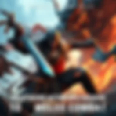 Action RPG Character in Combat A warrior wielding a sword and axe in an intense melee battle against a monstrous foe