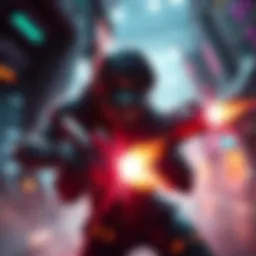 A character in a futuristic setting engages in combat with smooth gunplay and vibrant visuals, showcasing the game's dynamic atmosphere.