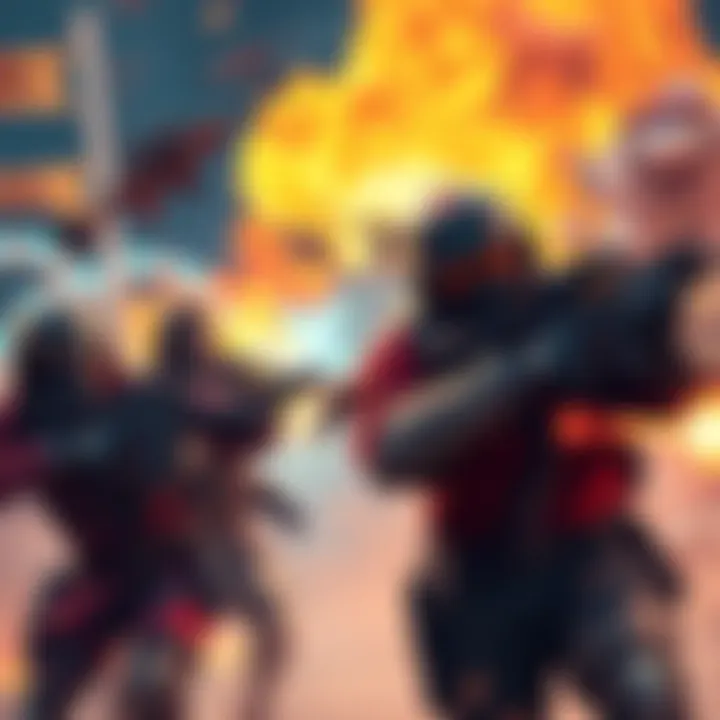 A vibrant action scene showcasing characters from Ultrakill and Cruelty Squad engaging in intense gunfights, with colorful backgrounds and dynamic movement.