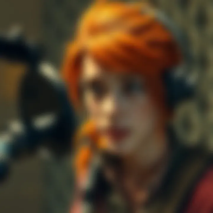 Close-up of an actor at a microphone in a recording studio, representing the voice of a popular video game character