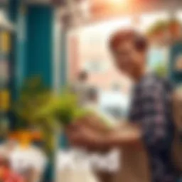 A person helping another by carrying groceries with a smile, showing kindness in action.