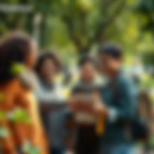 A group of diverse people sharing smiles while helping each other in a park