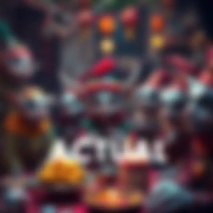 A group of Actual Goblins in colorful clothing celebrating their traditions, surrounded by decorations and festive items.