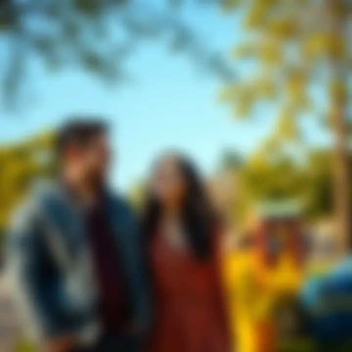 Ada and John enjoying a casual moment together in a park, smiling and talking animatedly, suggesting a close relationship.