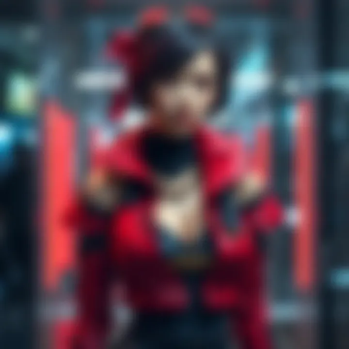 A detailed view of a person dressed as Ada Wong, showcasing intricate costume design and accessories.