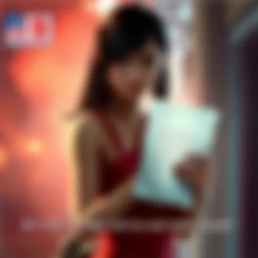 A digital artwork of Ada Wong, dressed in her signature outfit with a red dress and long black hair, looking intrigued and holding a mysterious letter that hints at her true identity.