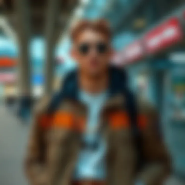 Adam's Commuter Casual Outfit A stylish individual wearing a creative commuter outfit, blending casual fashion with artistic elements, set against an urban backdrop.