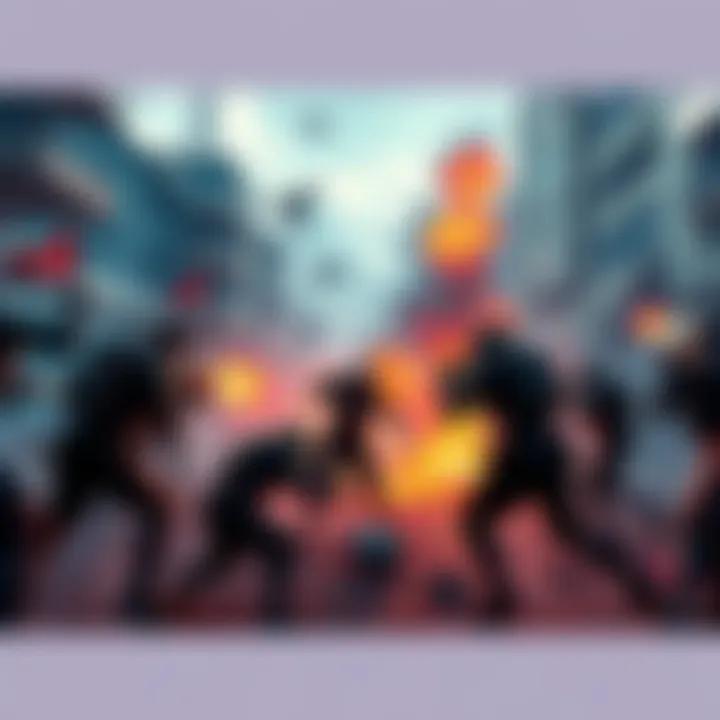 A group of players engaged in a dynamic open-world battle, adjusting their strategies based on real-time performance metrics.