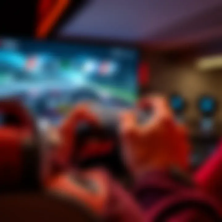 A gamer adjusting the sensitivity settings of a controller for better control in Gran Turismo, with a racing game displayed on a screen in the background.