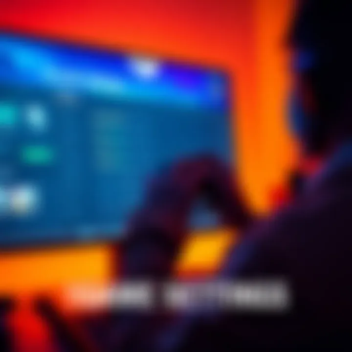 Adjusting Game Settings A gamer adjusting graphics settings on a screen to improve visibility of loot names in a game