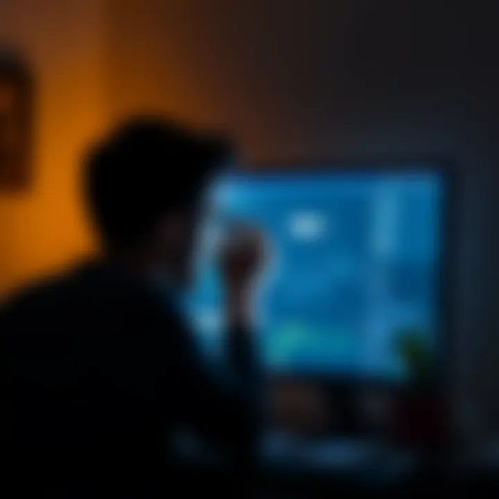 Adjusting Screen Brightness A person adjusting the brightness of their computer screen in a dimly lit room