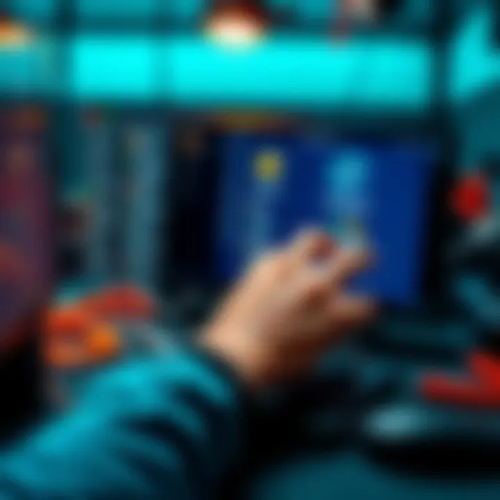A person focused on adjusting settings on a digital device, with hands on the screen and tools nearby