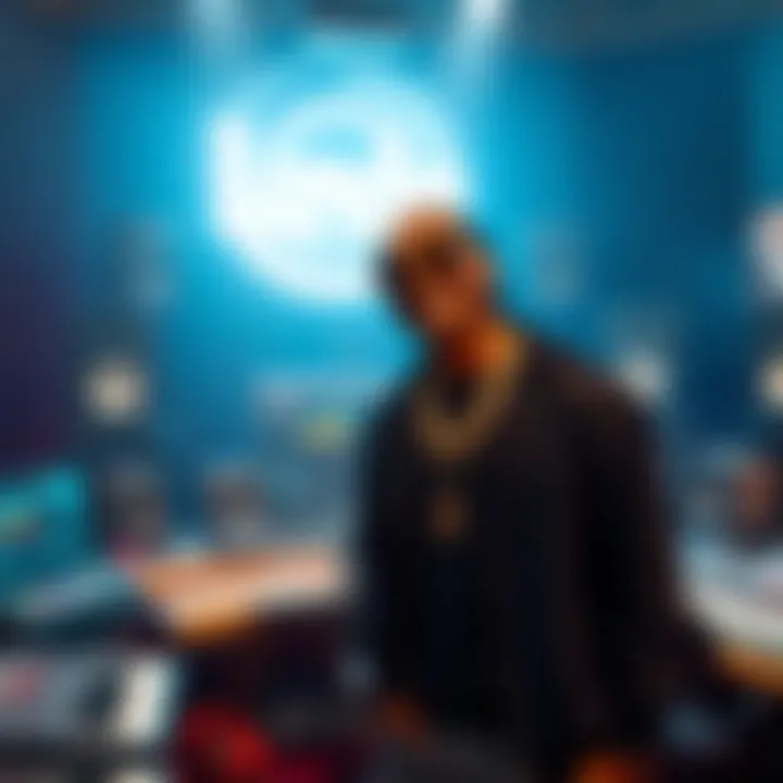 Ado and Snoop Dogg stand together in a music studio, smiling as they create their new song, showcasing their unique styles.
