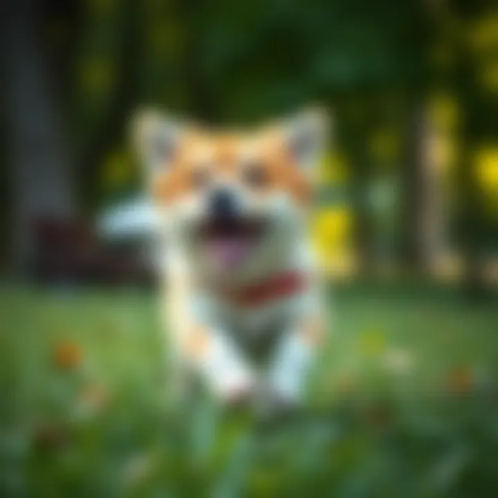 Adorable pet playing in the park A charming dog joyfully running in the grass with a playful expression