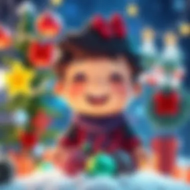 A cute character with a big smile, surrounded by festive decorations, spreading joy during the holiday season