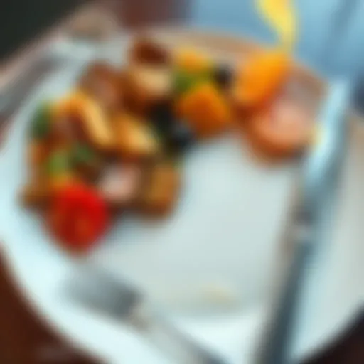 A large plate filled with food representing adult meal portions, with a fork and knife beside it
