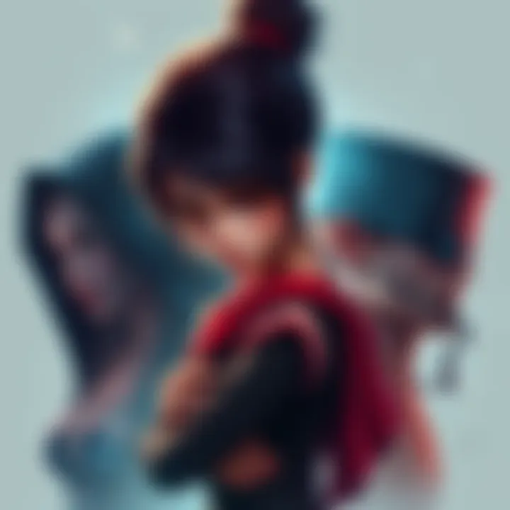 A creative illustration showcasing characters from an adult-themed video game, highlighting complex emotions and storytelling.