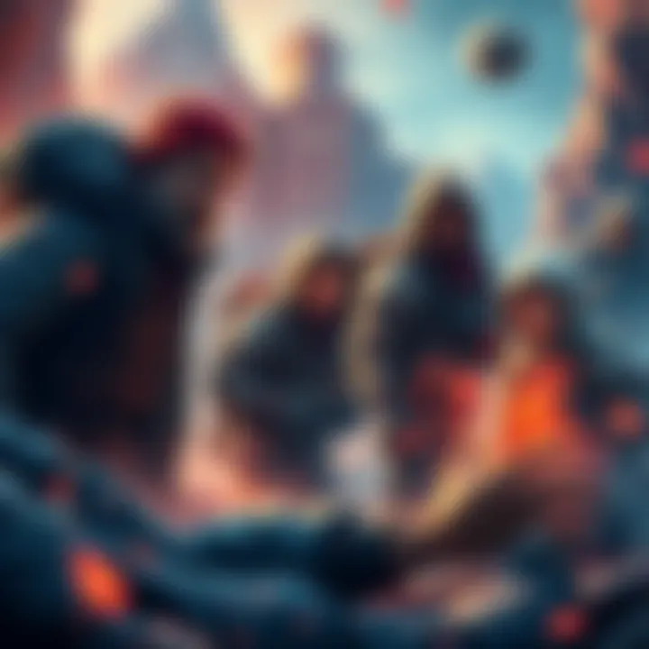 A group of adventurers facing challenges on their journey in THAT Quest, showcasing teamwork and determination.