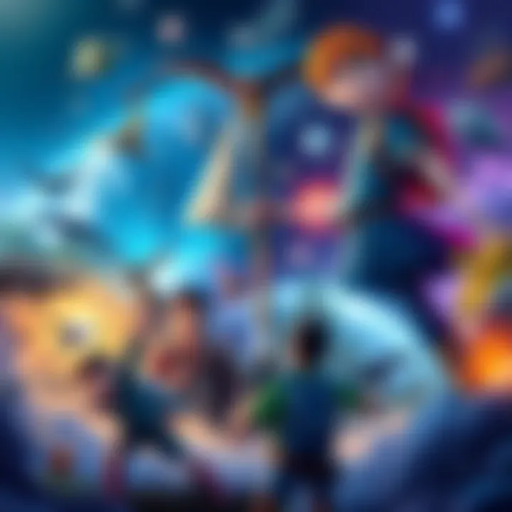 Colorful Adventure Game Scenes A collage of vibrant scenes from adventure games featuring diverse characters exploring different worlds