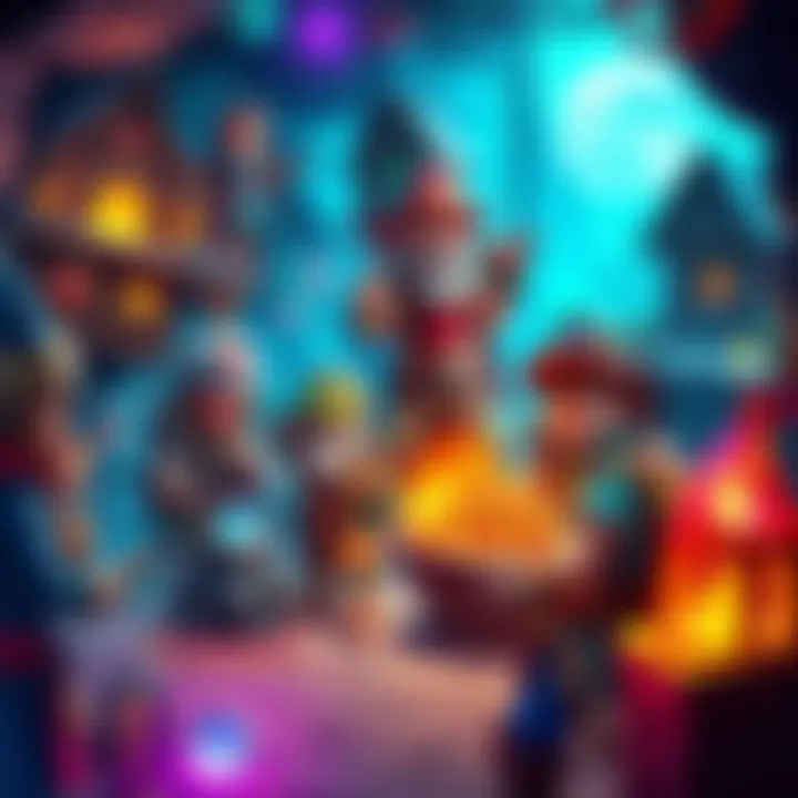 Adventurer Management Games A colorful display of game graphics showcasing characters managing resources and adventurers in a fantasy setting