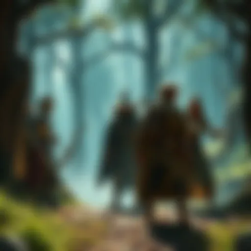 Group of adventurers in a fantasy setting A diverse group of heroes, including a knight, a wizard, and an archer, strategizing in a mystical forest, capturing the spirit of a D&D campaign
