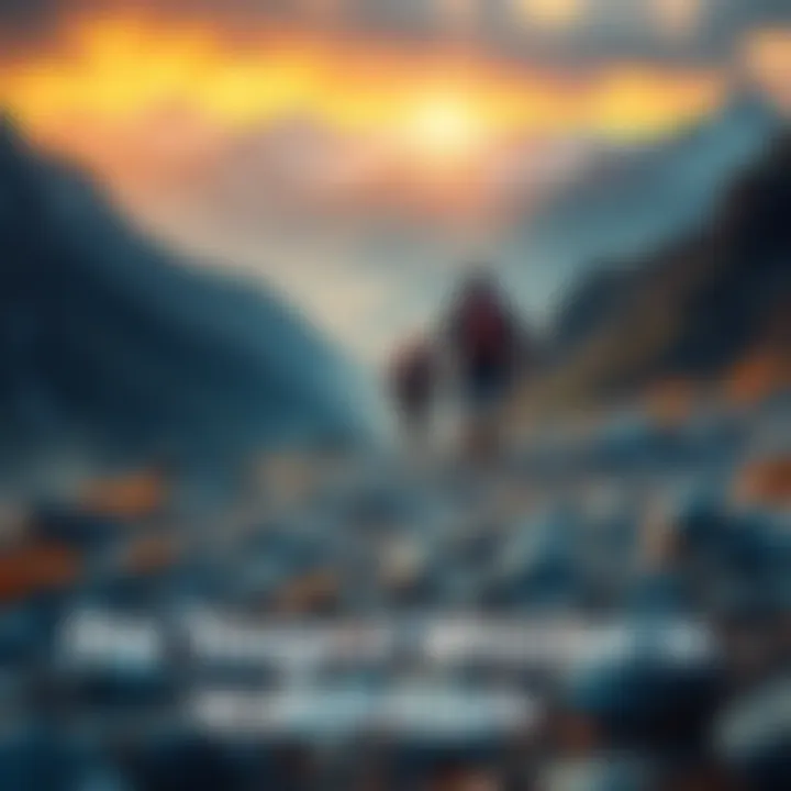 Two figures navigating a difficult path in harsh wildlands, showcasing obstacles and challenges they face during their mission.