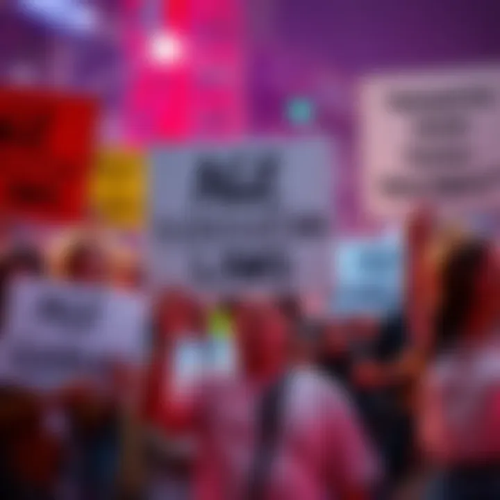 A group of advocates holding signs against age verification laws in gaming, expressing frustration and concern for rights.
