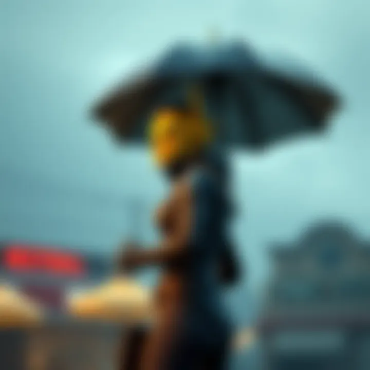 Aegis character holding a unique umbrella, resembling Fallout 4's Nick Valentine