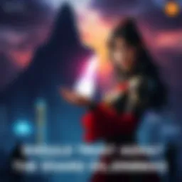 Aera Holding the Shard Aera stands confidently holding a glowing shard, with a shadowy figure of Chiang in the background and a city skyline of Night Corp looming ominously, symbolizing the tension of trust and risk.
