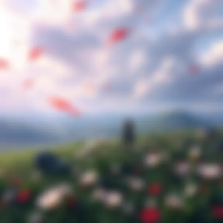 A nostalgic scene featuring a serene landscape with flowers, symbolizing Aerith's Theme from the game, evoking emotions of memory and beauty.