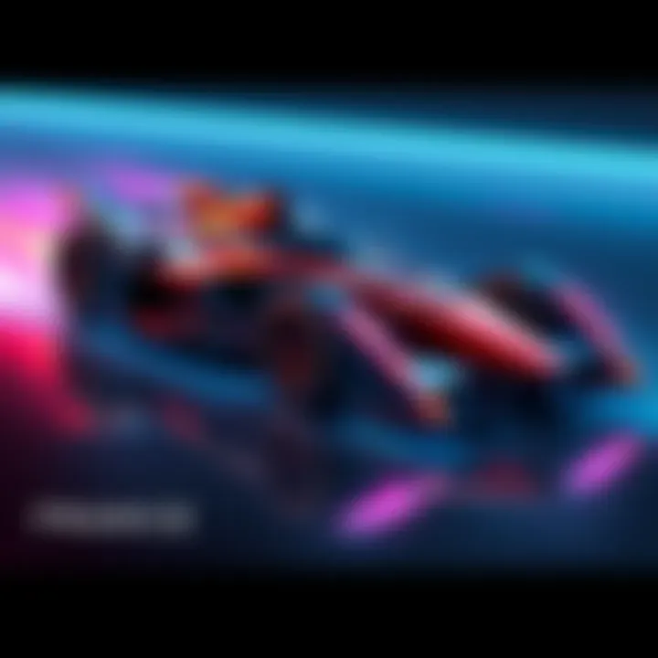 A sleek F1 style Sparrow vehicle from Bungie's game, showcasing its aerodynamic design and vibrant colors, appealing to gamers.