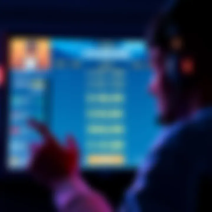 A gamer looking at a screen displaying V-Bucks prices and discounts, excited about finding the best deal.