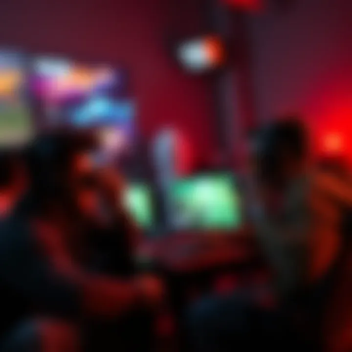 A group of friends playing budget-friendly first-person shooter games on a computer setup, enjoying competitive and relaxed gameplay together.