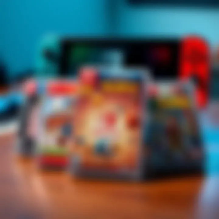 Affordable Nintendo Switch Games A collection of Nintendo Switch game cases under $20 displayed on a table with a console in the background.