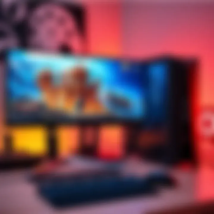Affordable Prebuilt PC for Office and Gaming A sleek prebuilt PC setup on a desk with a monitor, keyboard, and mouse, showing an office workspace and casual gaming environment