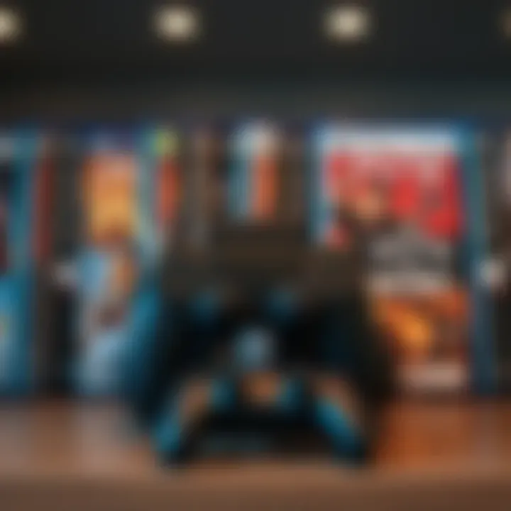 A collection of affordable PS5 games on a shelf with a controller