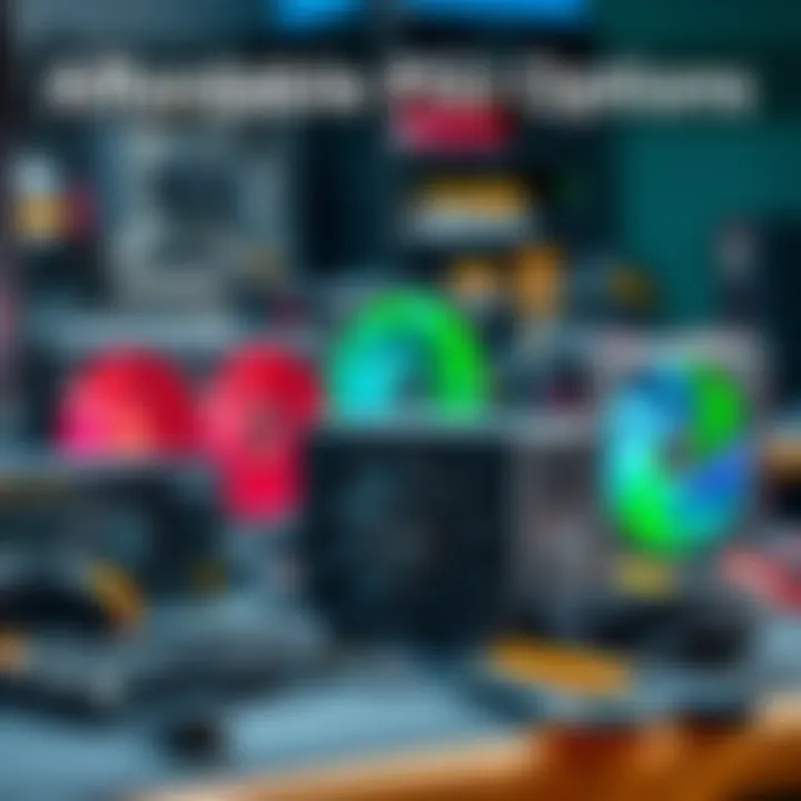 Affordable PSU Options A close-up view of various affordable power supply units under $60, including the ASRock PRO Series, displayed on a desk with tools around them.