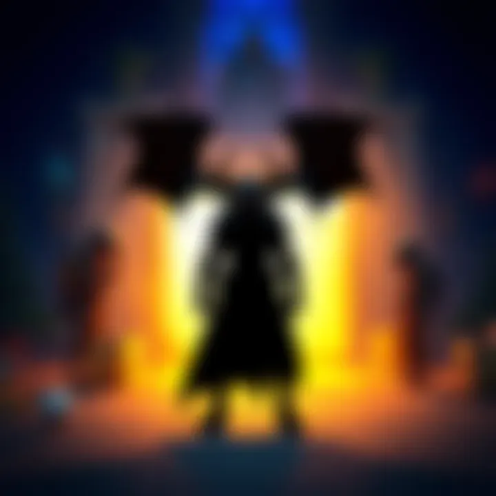 A shadowy figure representing the AFK demon stands near a glowing light source in a game setting, causing frustration to nearby players.