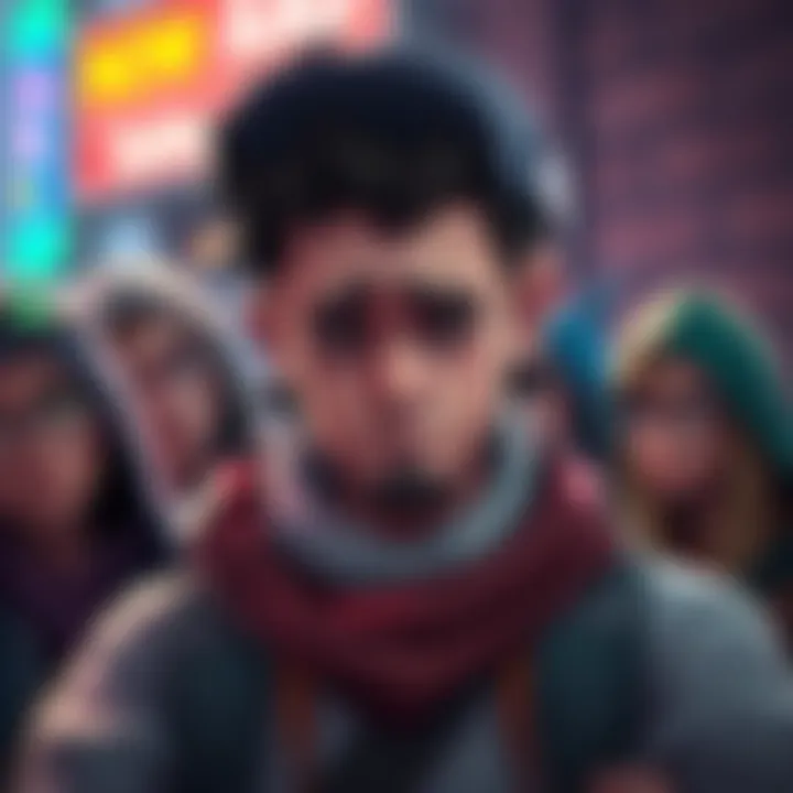An AFK player transformed into the unliked NPC Jeremy, showing a sad expression and wearing distinctive clothing, surrounded by game characters looking disappointed.